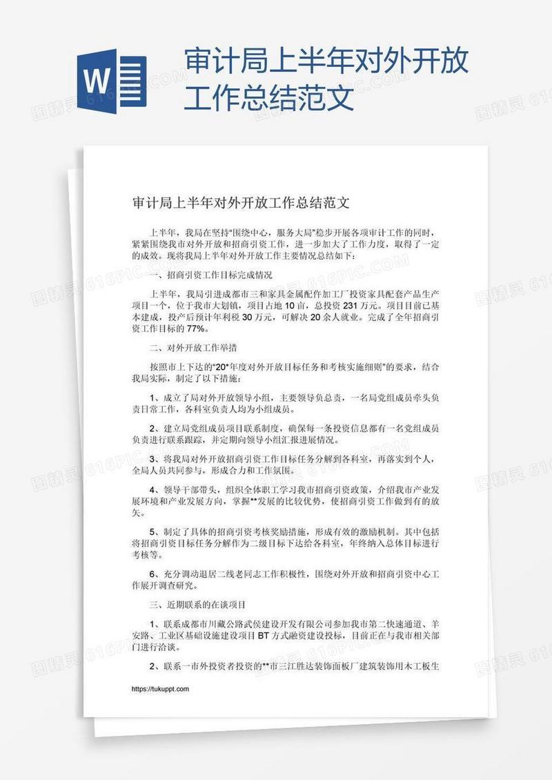 审计局上半年对外开放工作总结范文
