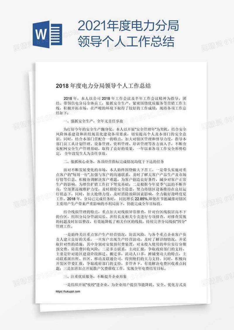 2021年度电力分局领导个人工作总结