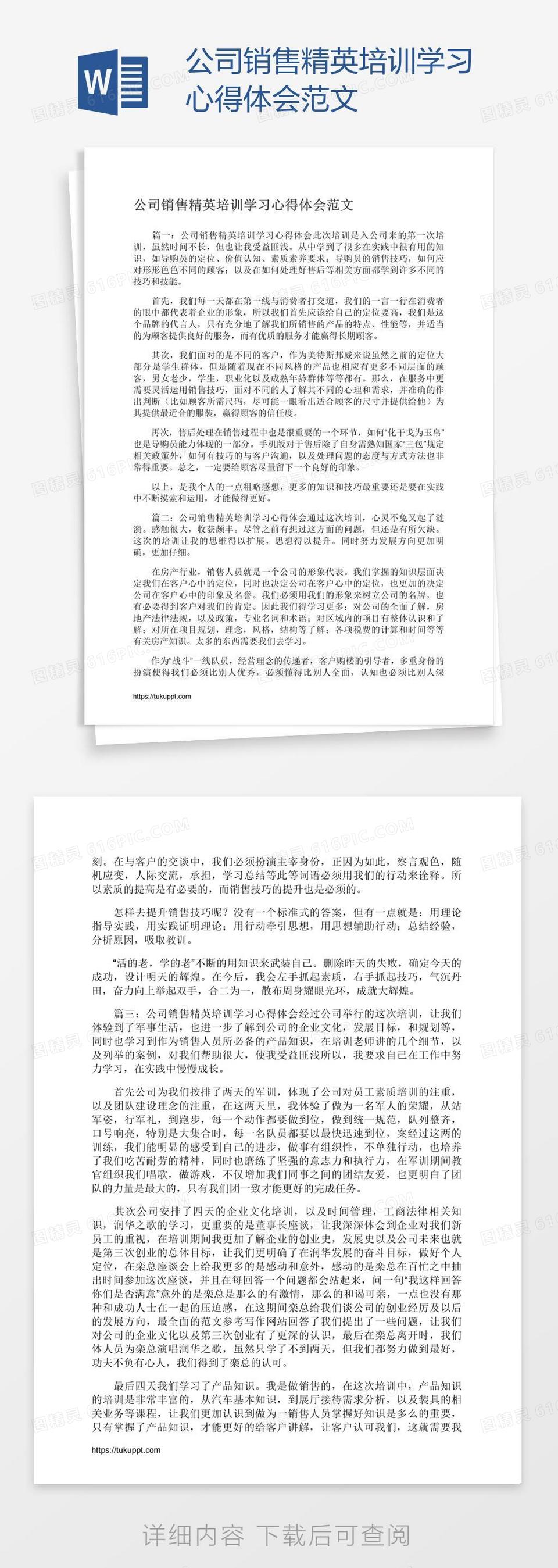 公司销售精英培训学习心得体会范文