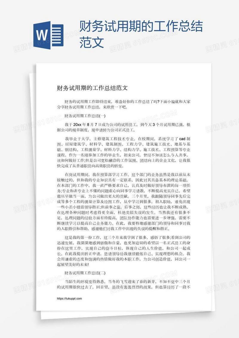 财务试用期的工作总结范文