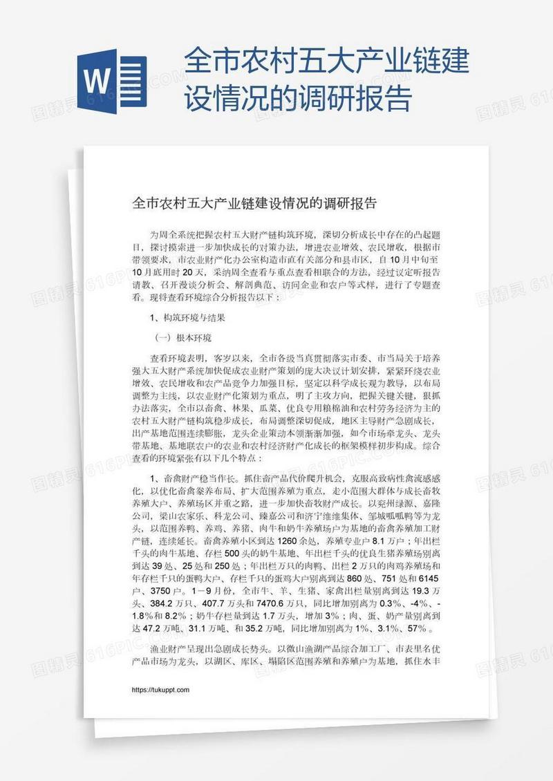全市农村五大产业链建设情况的调研报告