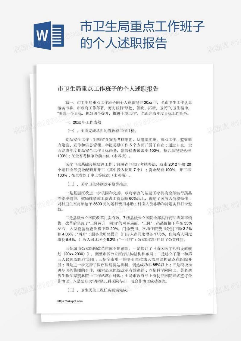市卫生局重点工作班子的个人述职报告