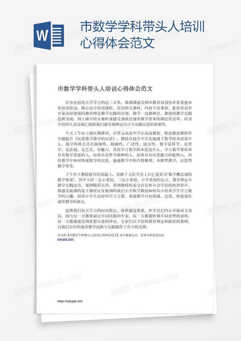 市数学学科带头人培训心得体会范文