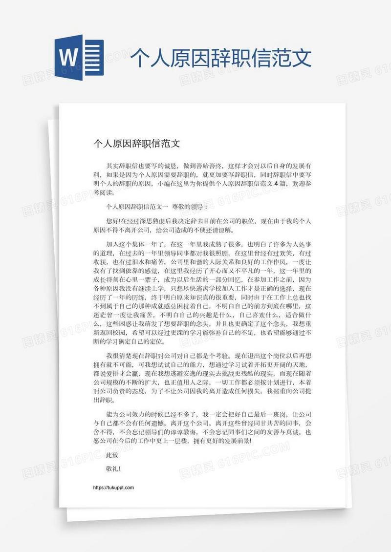 个人原因辞职信范文