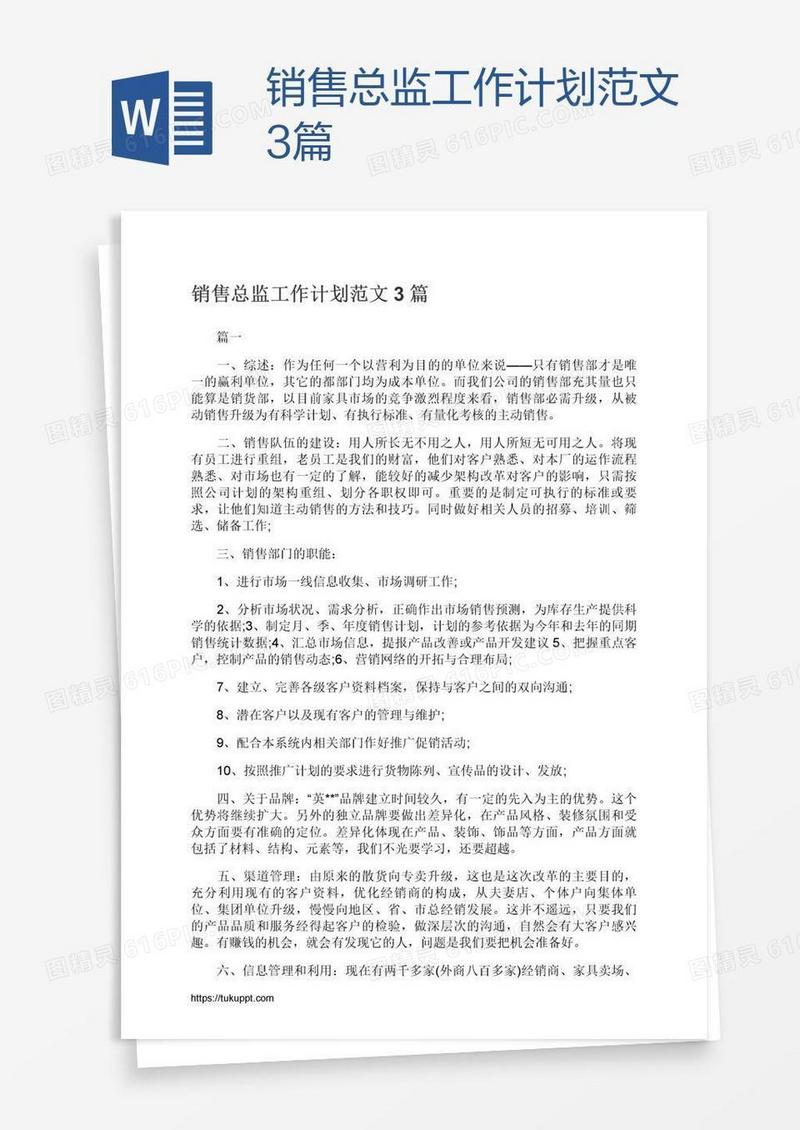 销售总监工作计划范文3篇