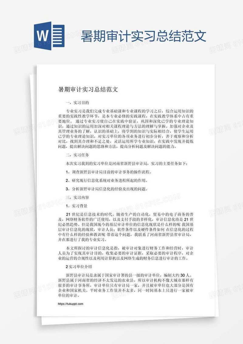 暑期审计实习总结范文