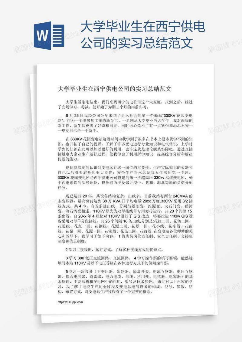 大学毕业生在西宁供电公司的实习总结范文