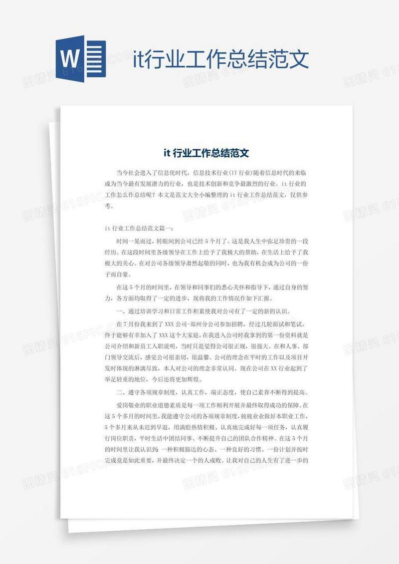 it行业工作总结范文