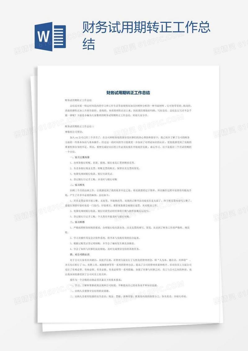 财务试用期转正工作总结