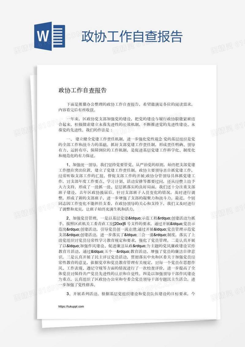 政协工作自查报告