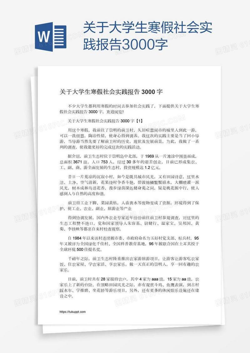 关于大学生寒假社会实践报告3000字