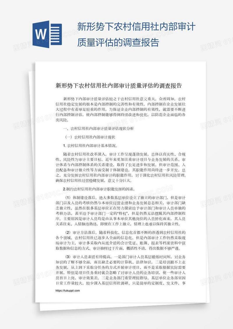 新形势下农村信用社内部审计质量评估的调查报告