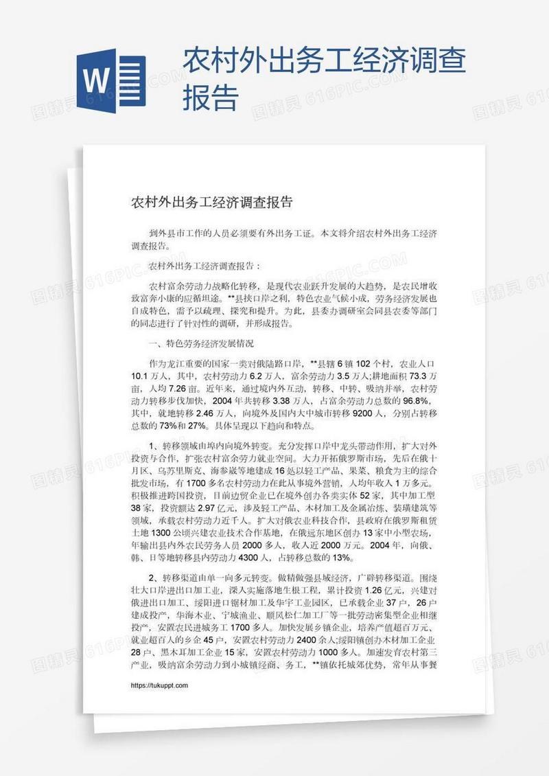 农村外出务工经济调查报告