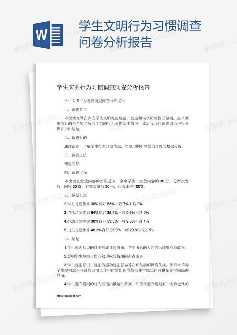 学生文明行为习惯调查问卷分析报告