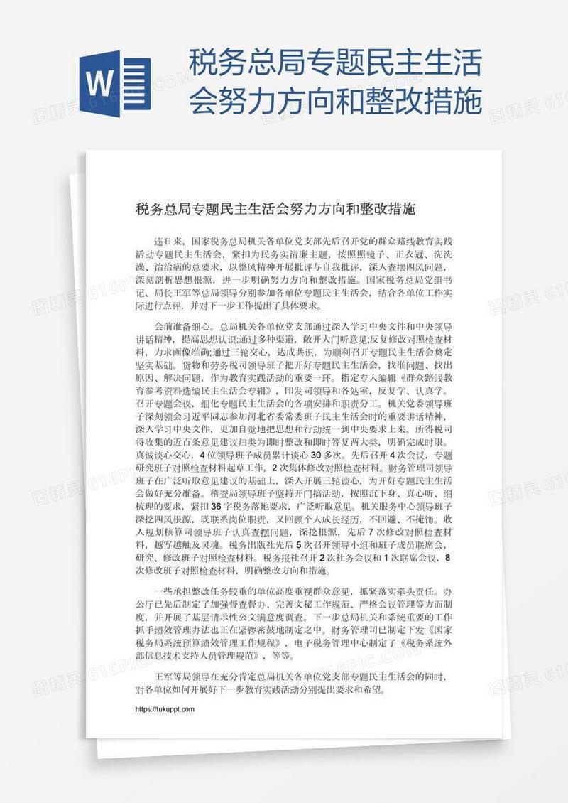 税务总局专题民主生活会努力方向和整改措施