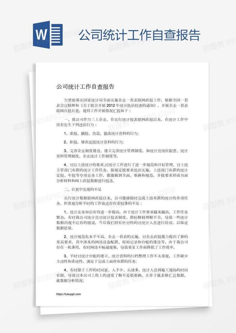 公司统计工作自查报告