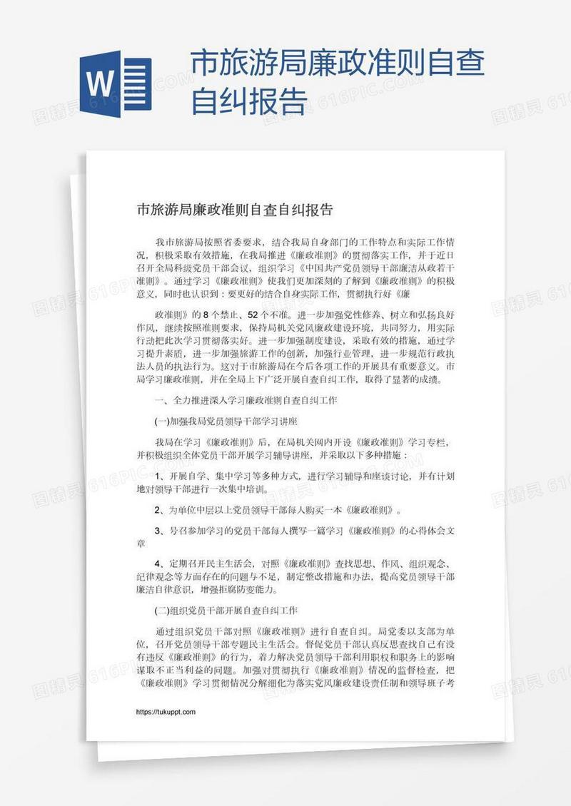 市旅游局廉政准则自查自纠报告