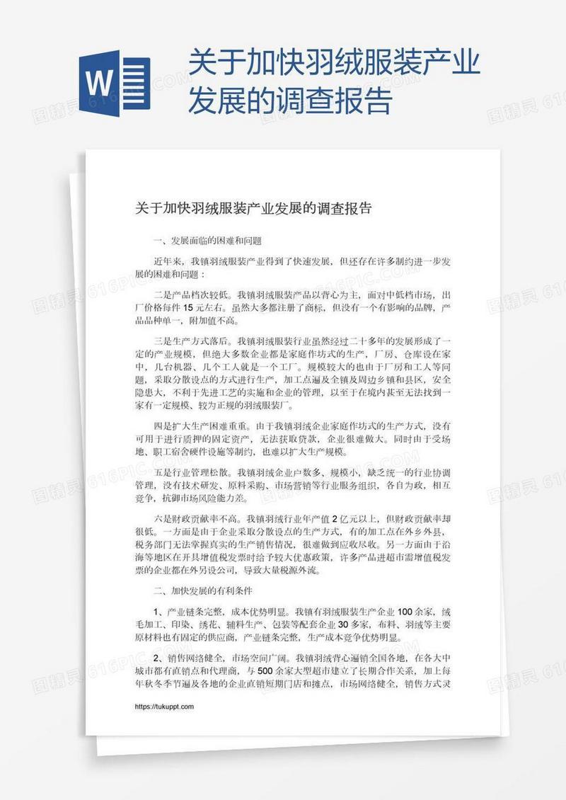 关于加快羽绒服装产业发展的调查报告