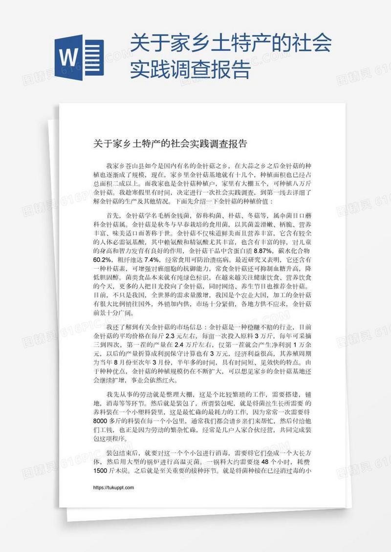 关于家乡土特产的社会实践调查报告