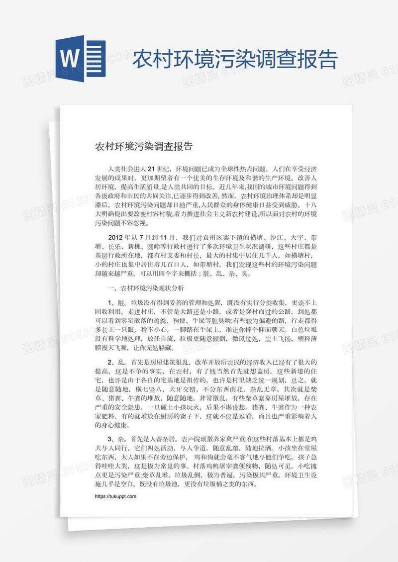 农村环境污染调查报告