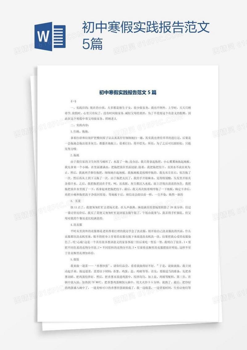 初中寒假实践报告范文5篇
