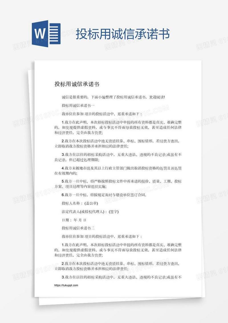 投标用诚信承诺书