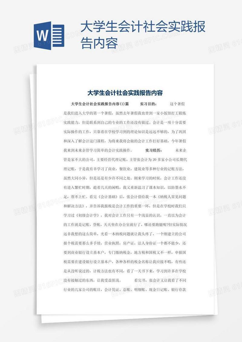 大学生会计社会实践报告内容
