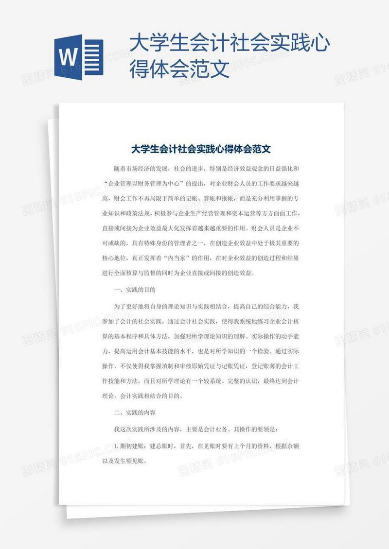 大学生会计社会实践心得体会范文