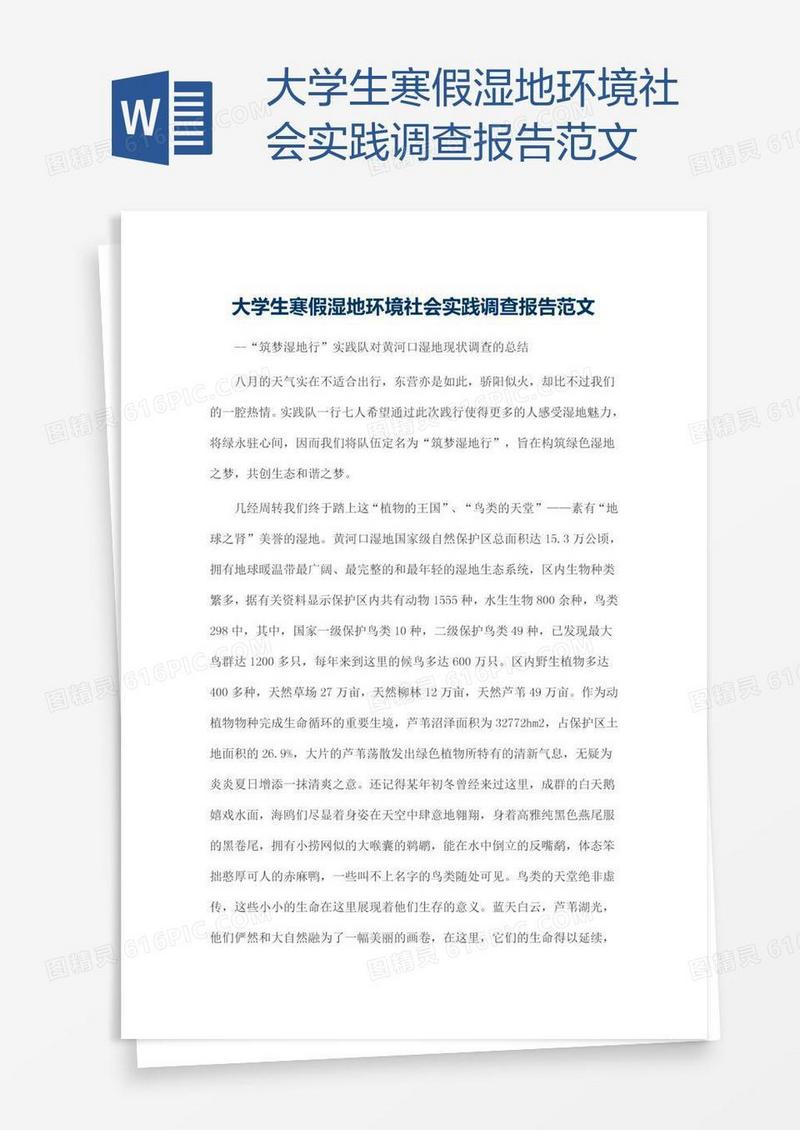 大学生寒假湿地环境社会实践调查报告范文