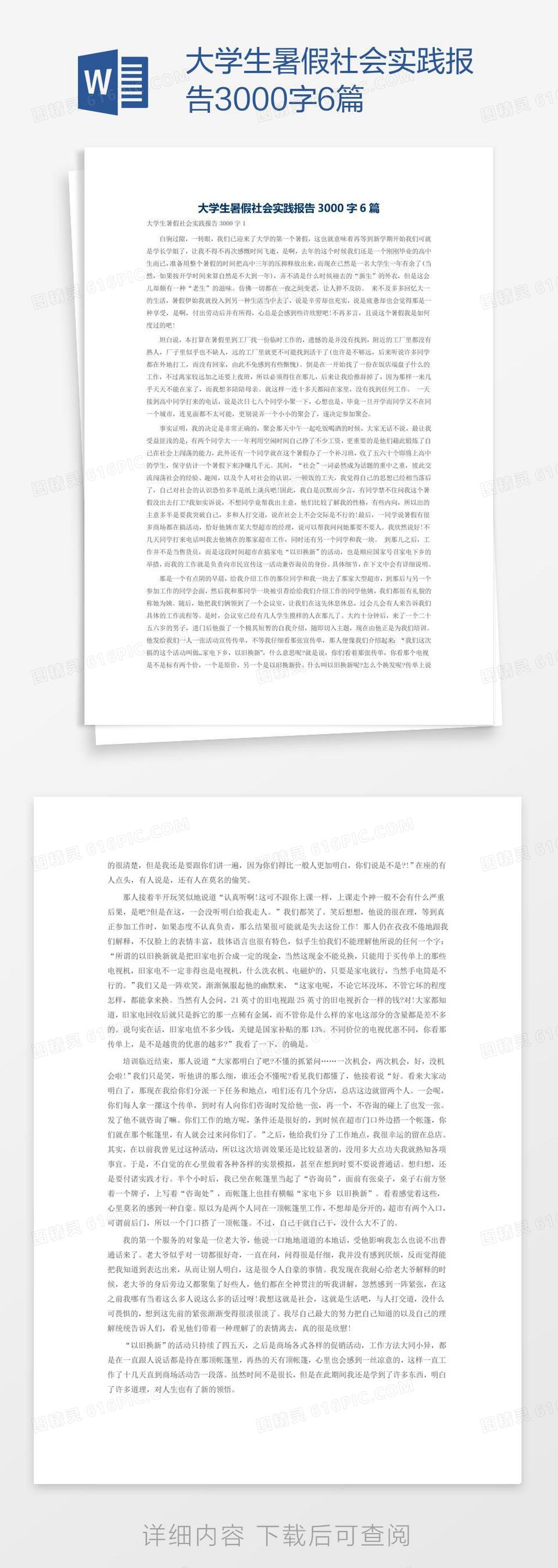 大学生暑假社会实践报告3000字6篇