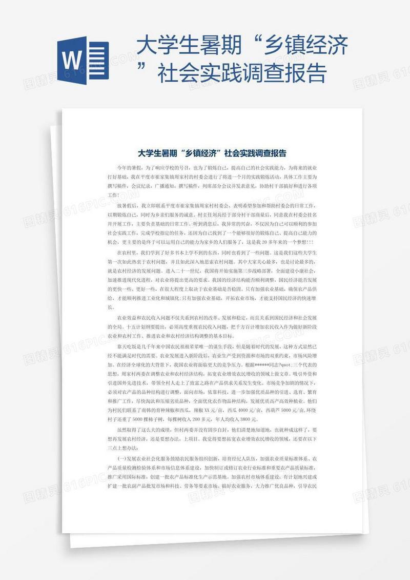 大学生暑期“乡镇经济”社会实践调查报告