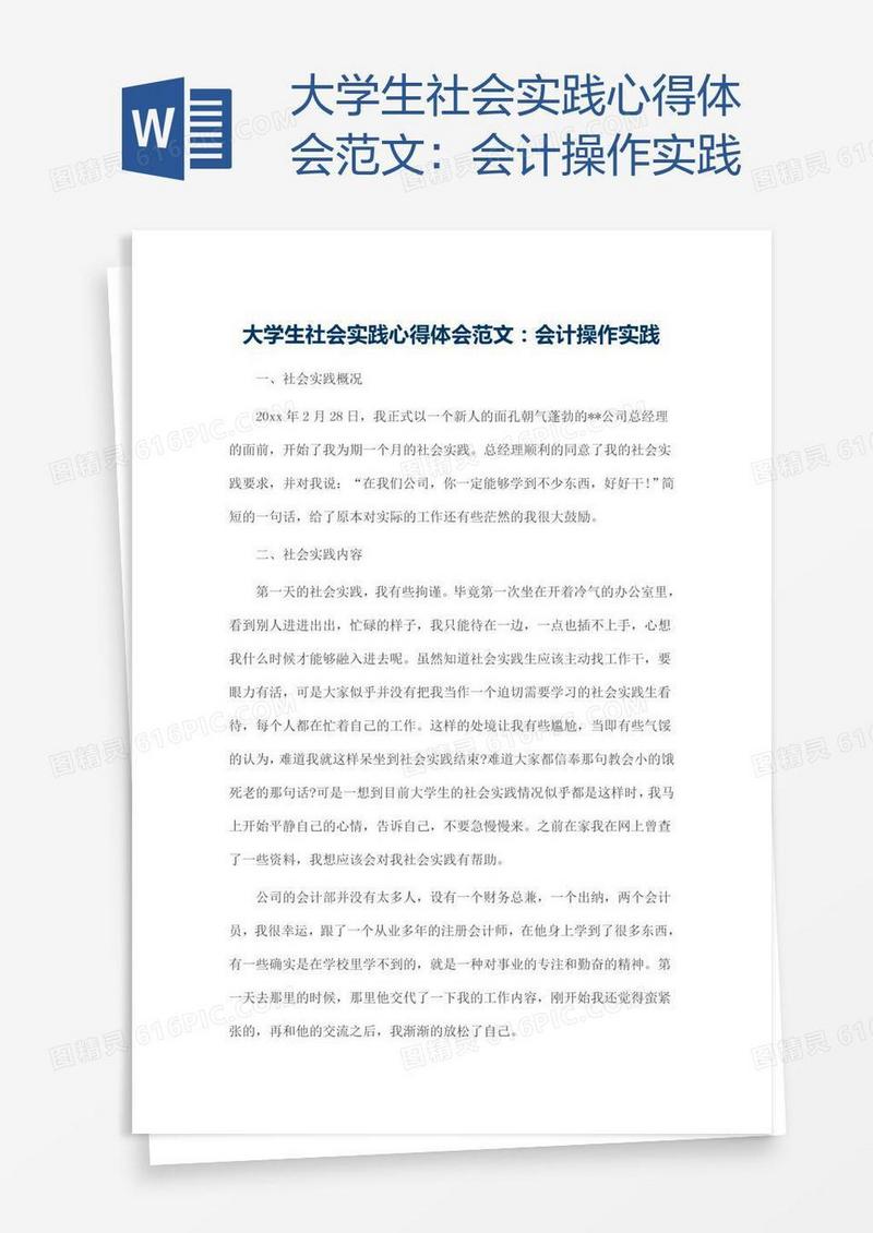 大学生社会实践心得体会范文：会计操作实践