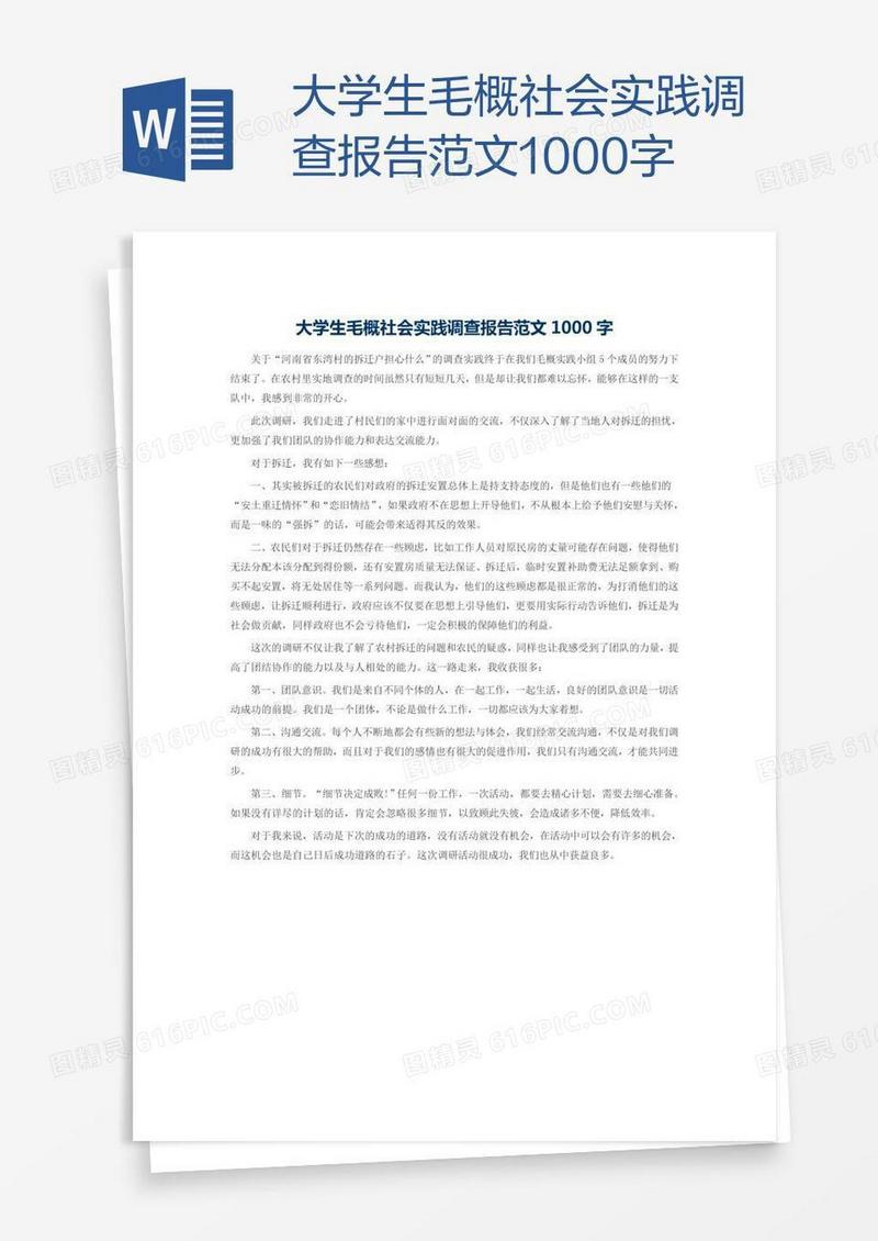 大学生毛概社会实践调查报告范文1000字