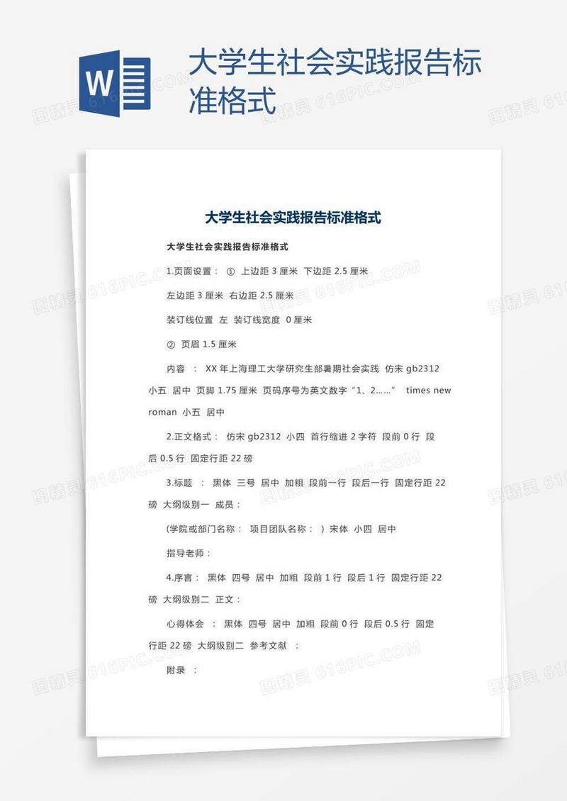 大学生社会实践报告标准格式