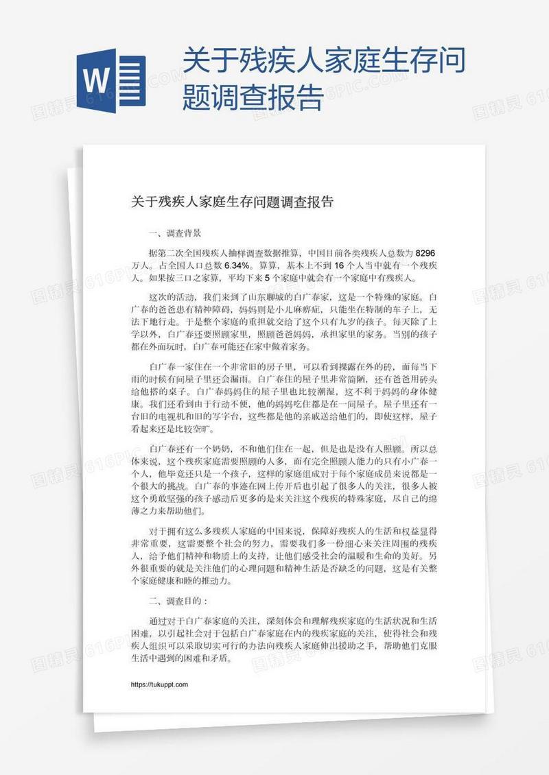 关于残疾人家庭生存问题调查报告