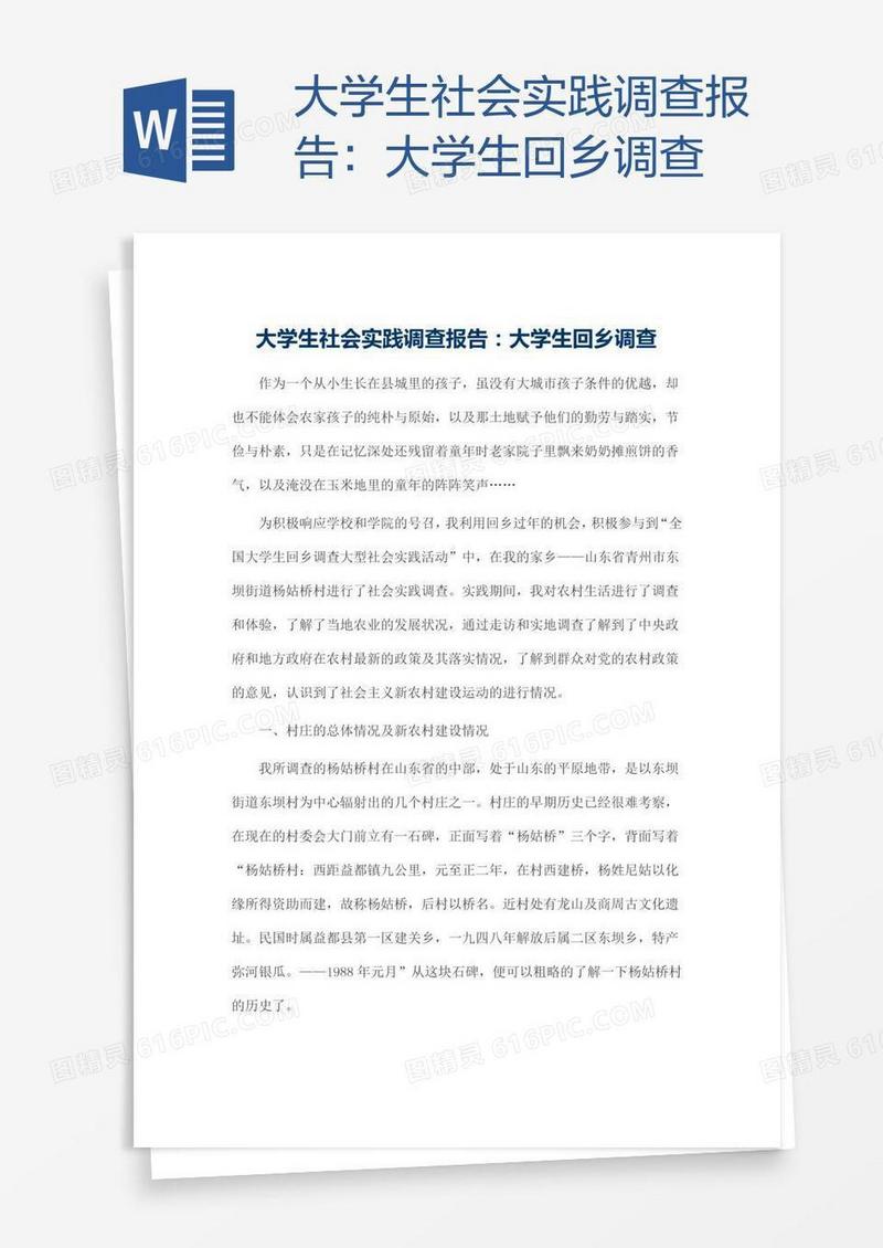 大学生社会实践调查报告：大学生回乡调查