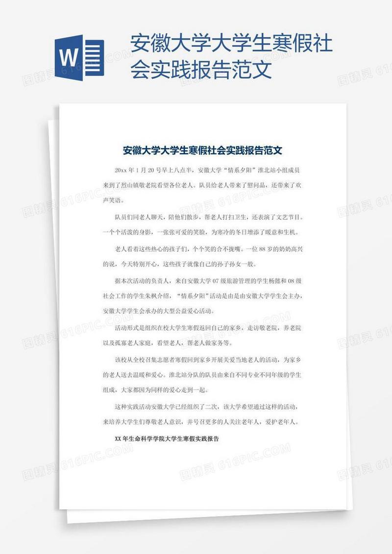 安徽大学大学生寒假社会实践报告范文