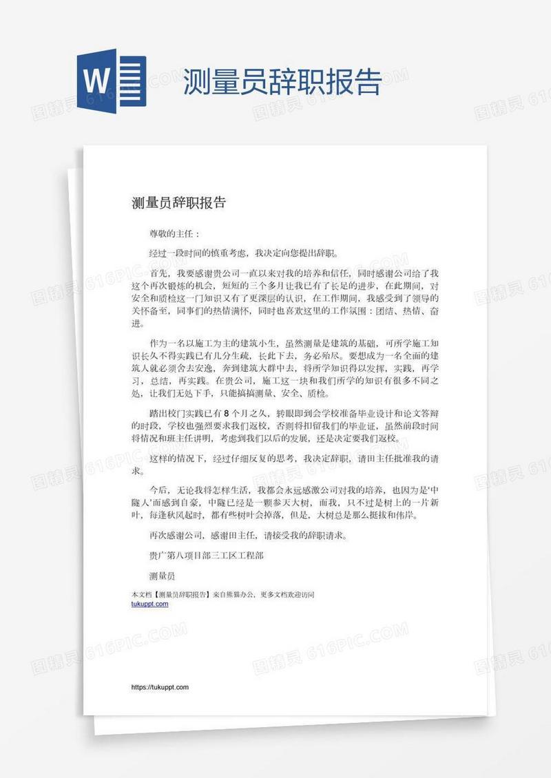 测量员辞职报告
