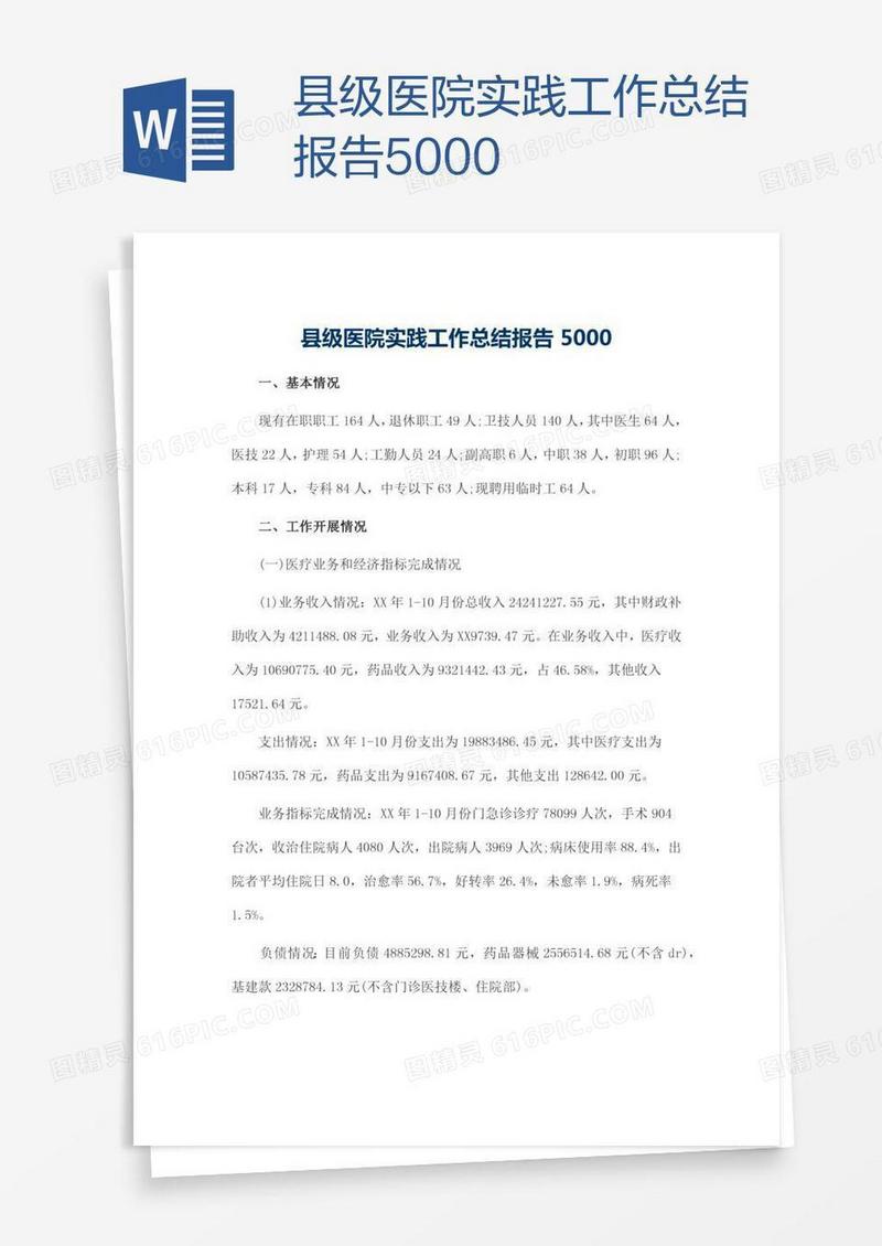 县级医院实践工作总结报告5000