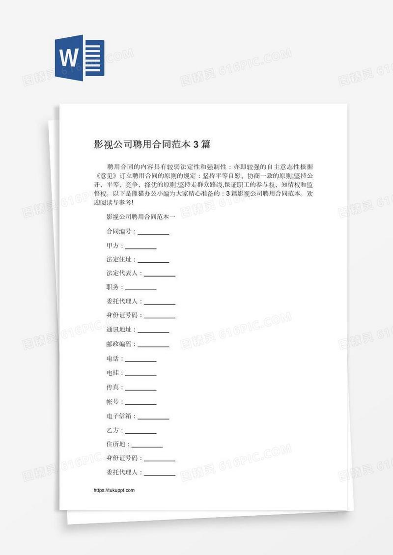 影视公司聘用合同范本3篇