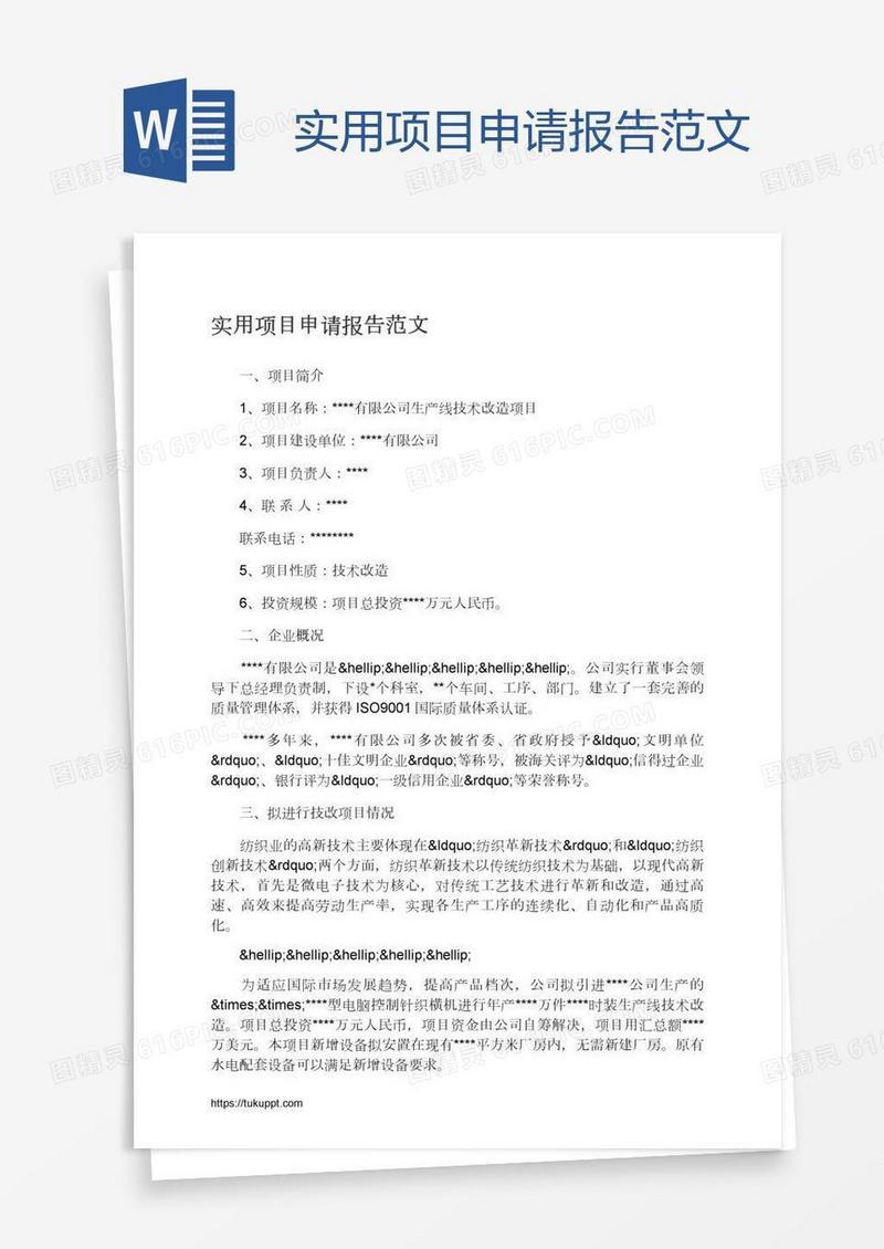 实用项目申请报告范文