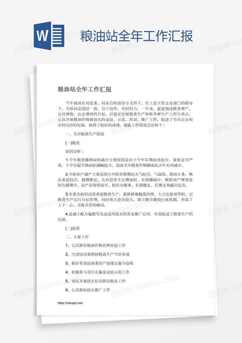 粮油站全年工作汇报