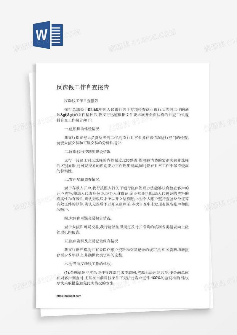 反洗钱工作自查报告
