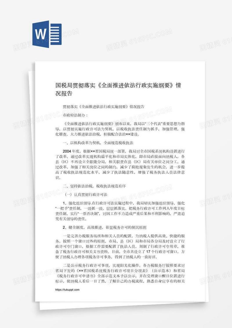 国税局贯彻落实《全面推进依法行政实施纲要》情况报告