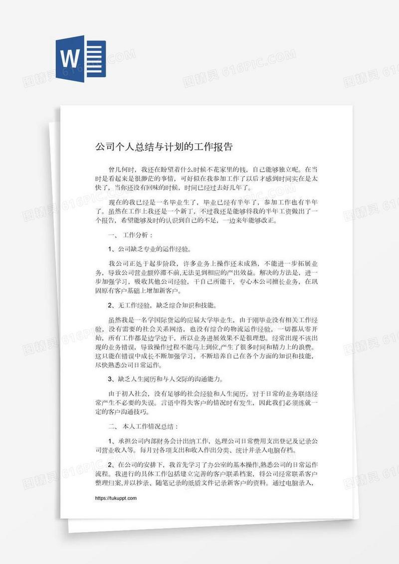 公司个人总结与计划的工作报告