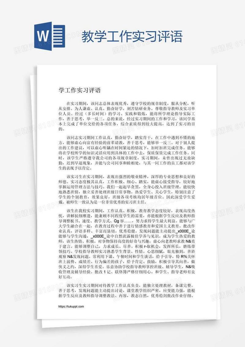 教学工作实习评语