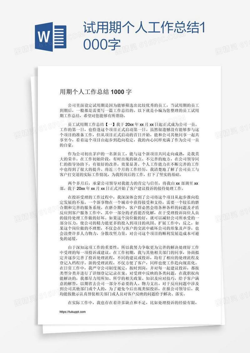 试用期个人工作总结1000字