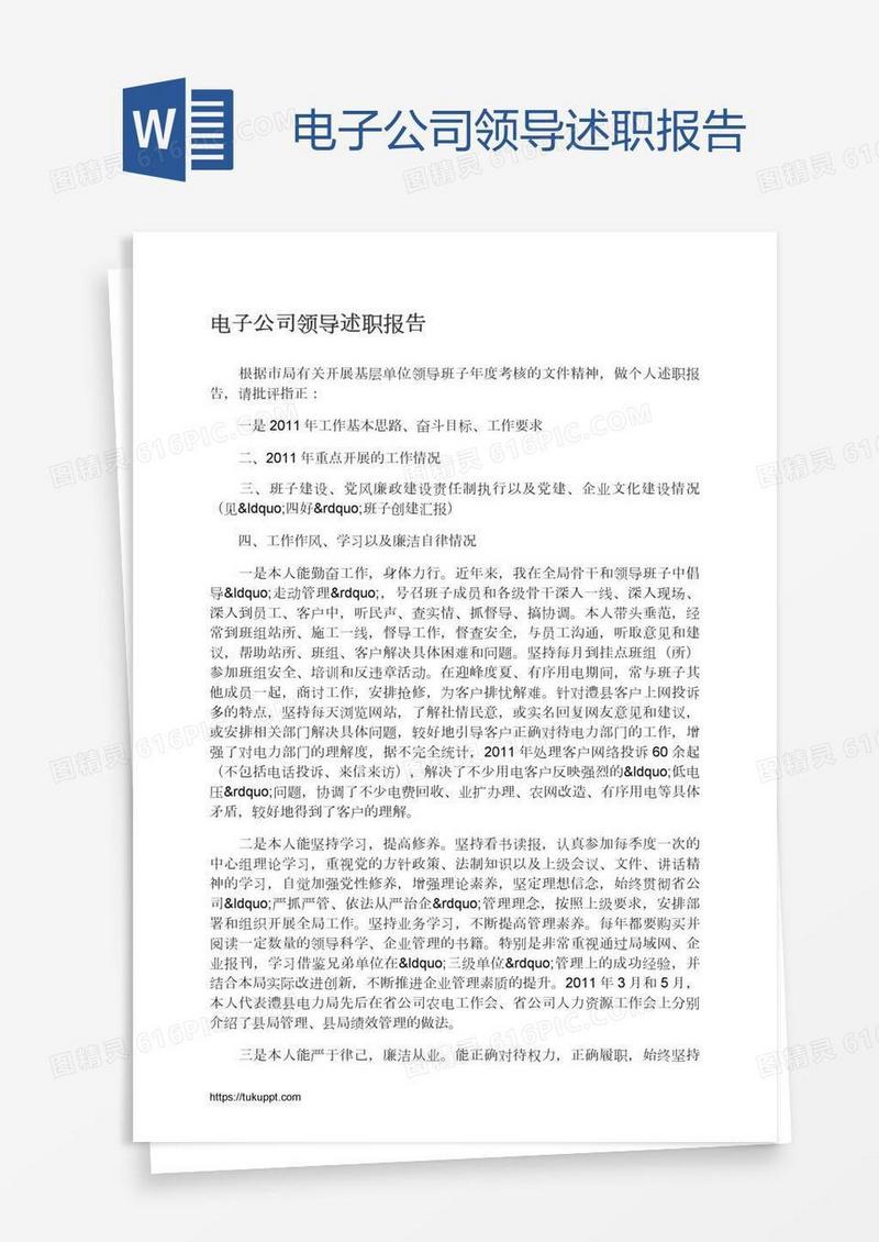 电子公司领导述职报告