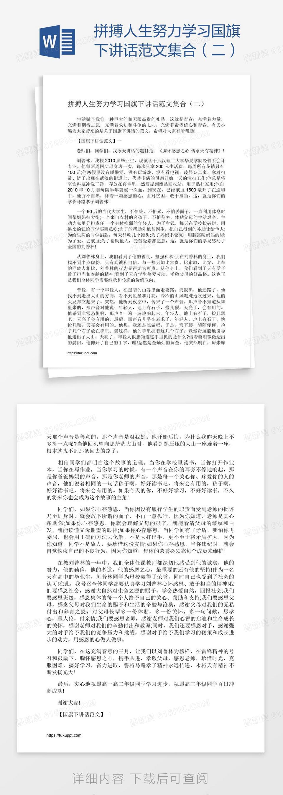 拼搏人生努力学习国旗下讲话范文集合（二）