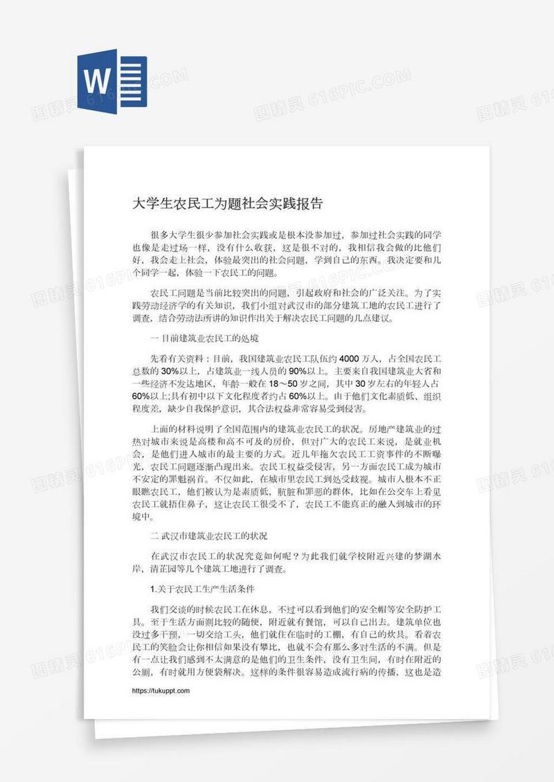 大学生农民工为题社会实践报告